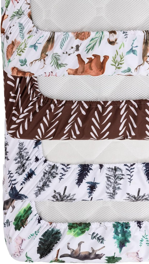 Jola's House 4 Pack Set Woodland Forest Animals Wood Neutral Unisex Fitted Baby Crib Sheets for Baby Boys or Girls
