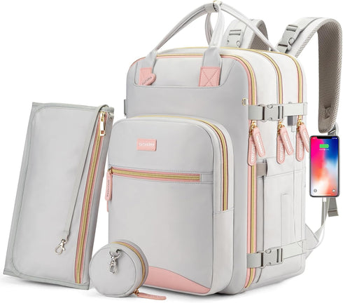 BAGPARKK Diaper Bag Backpack, Multi function Baby Bag with Portable Changing Pad,