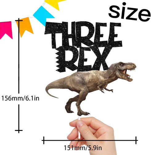 Three Rex Cake Topper - Dinosaur Dino Theme Decor Picks for Boys Girls 3rd Birthday Party Decorations