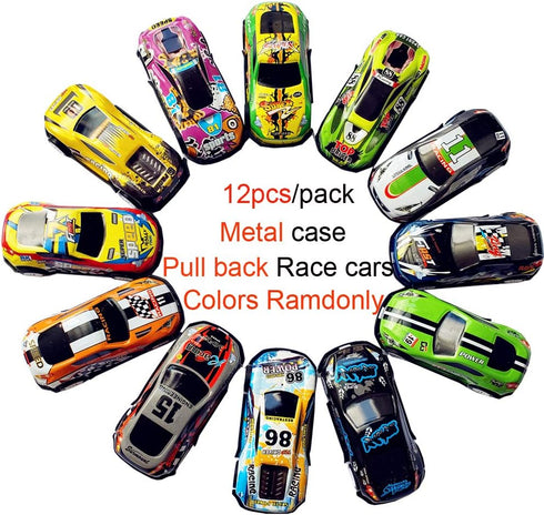 12 Pull Back Racing Cars Die Cast Vehicles Playset, 2.7 Inch Metal Friction Powered Car Toys for Toddlers