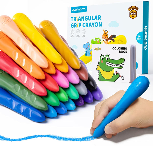 JUPITEARTH 24 Colors Crayons for Kids Ages 4-8 with Coloring Book &