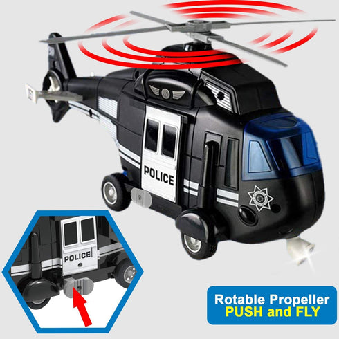 Liberty Imports Police Rescue Helicopter Friction Powered Toy Vehicle for Boys | Push and Go Chopper with Pretend Play