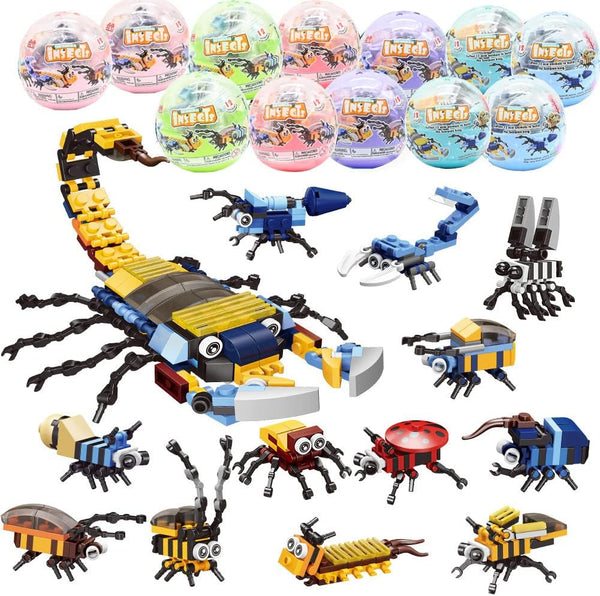 UMEELR 12 Pcs Prefilled Easter Eggs with Insect Animal Building Blocks, Surprise Toys for Kids Easter Party