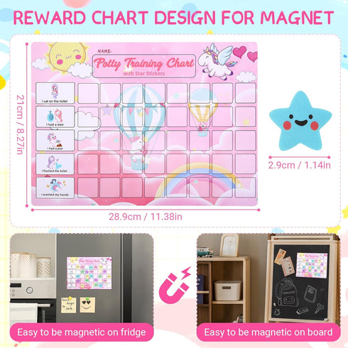 khlerox 40 Potty Training Chart for Toddlers with Large Reusable Magnetic Star Stickers, Interactive Reward Chart