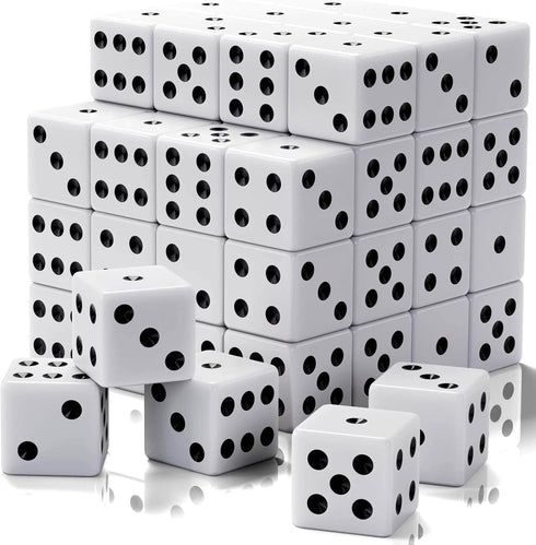 Rerdeim 60 Pieces Standard Dice, 16mm Bulk White Opaque Black Pips Six