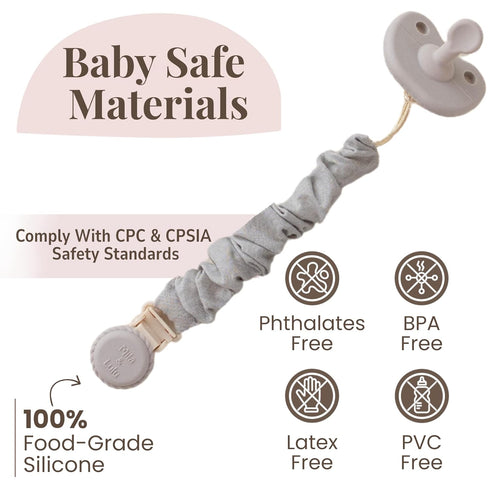 Muslin Cotton Pacifier Clips - Metal-Free, Lightweight and Secure Pacifier Holder for Babies (Cloud Rve) - Mila & Lulu