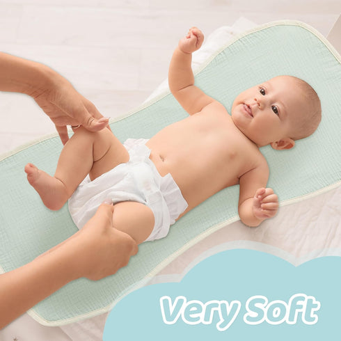 3 Pack Hombys Washable Baby Changing Pad Cover - Waterproof Muslin Changing Table Pad, - Cream White, Light Green