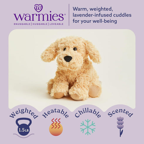 warmies Microwavable & Weighted Stuffed Animals, Golden Dog - Heated Stuffed Animal Plushie for Warmth & Comfort - Cute
