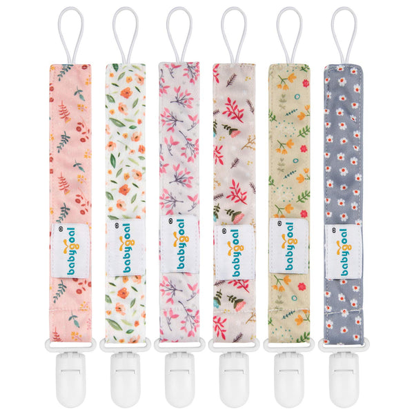 babygoal Floral Pacifier Clips, 6 Pack Binky Paci Holder Clips Leashes Fits