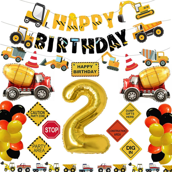 Construction 2nd Birthday Party Supplies, Dump Truck Decorations Kits Set for Kids Two Years Old with Cake Toppers,