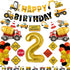 Construction 2nd Birthday Party Supplies, Dump Truck Decorations Kits Set for Kids Two Years Old with Cake Toppers,