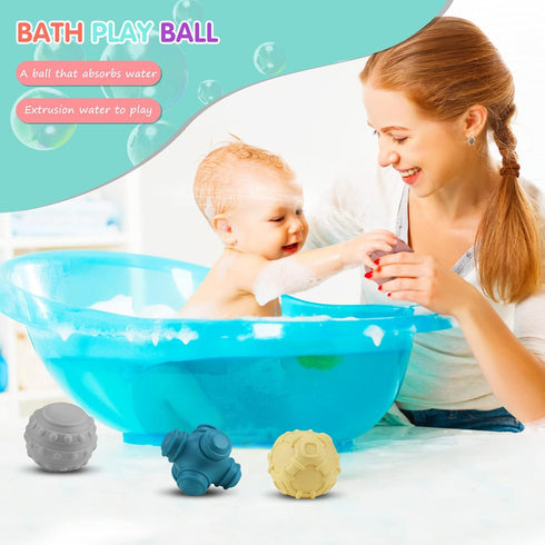 Baby Soft Textured Ball Set, Sensory Ball Toys for Exploration, Sound & Bath Toys, Gift for 6+ Months (4PCS)