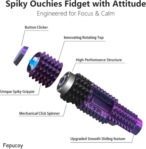 Fepucoy 2Pc 5-in-1 Little Ouchies Pain Fidget for Adults, Spiky Sensory Tool with Smooth Spinner, Reinforced Slider