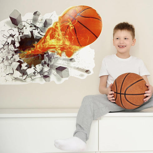 Basketball Wall Decor, 18 x 38 Inch 3D Self Adhesive Removable Wall Decal Stickers for Boys Bedroom