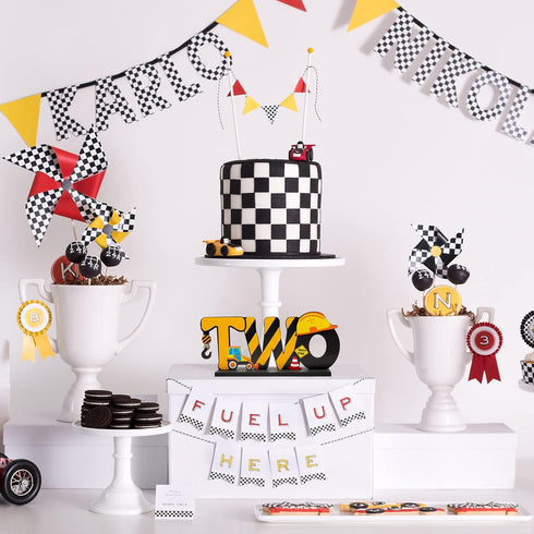 Haooryx Construction Truck Two Letter Sign | Wooden Table Centerpiece for Boys 2nd Birthday Party Decorations