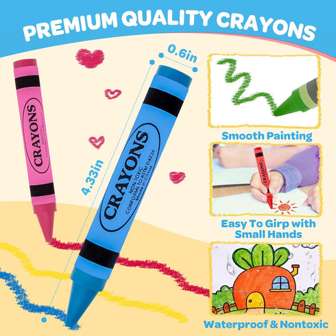 24 1-3, 2-4, 3-5 Colors Jumbo Crayons for Toddlers Non Toxic Large Crayon for Kids Washable Big Crayons Coloring Art