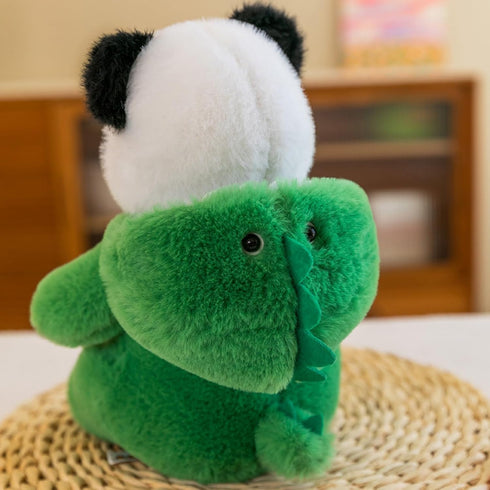 Cute Stuffed Panda Animal Cosplay as Pink Dinosaur Plush Toys Soft Panda Toy in Dinosaur Costume Panda Plushies Toys Stuffed Animals for Kids 12 Inch