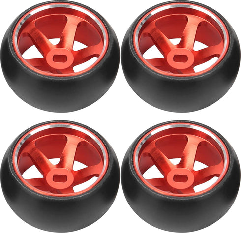 RC Wheel Tire, 4Pcs Aluminum Alloy Spare Parts for ini-Q Mini-D/Wltoys K969 1/28 RC Car, Red