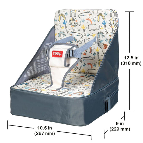 3-Point 9+ Nuby Easy Go Booster Seat - Travel Booster Seat for Babies and Toddlers with Harness - Months - Beige Safari