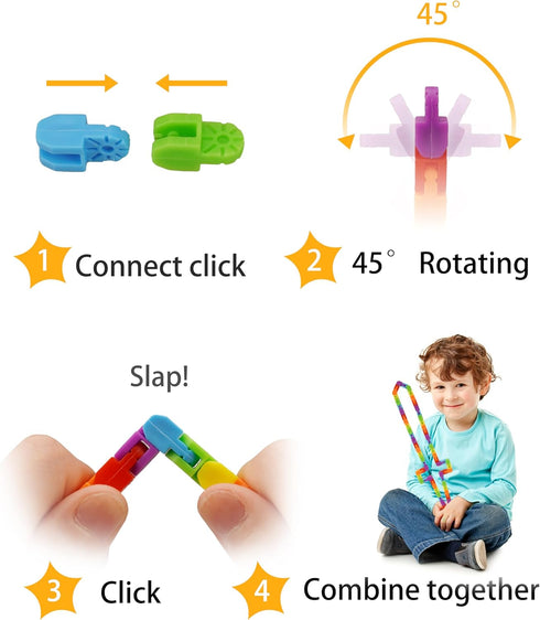 30 Pack Wacky Track Fidget Toys Bulk Rainbow Snap and Click Twisty Toys for Kids, Party Favors, Classroom Rewards