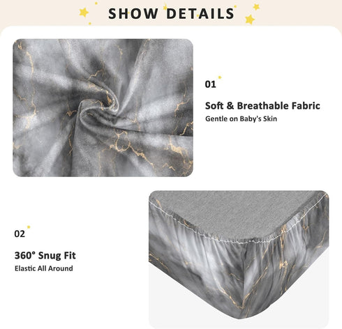 Bseiialft 52 28 Gray Gold Marble Crib Sheets for Boys Girls Soft and Breathable Cotton Baby Sheets for Standard Crib