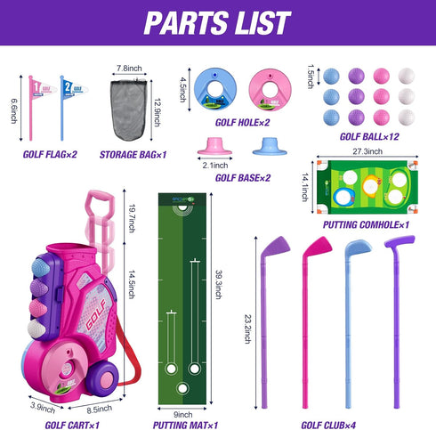 2 in 1 Toddler Golf Set, Upgraded Kids Golf Clubs with 12 Balls, Indoor Outdoor Sport Toys Gift