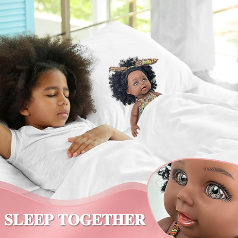 Nice2you Black Baby Doll, 10 inch Realistic Reborn Doll for Kids aged 2-6, Silicone Small Black Doll with Curly Hair