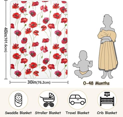 KICPOAY 30x40 Inch Swaddle Blanket for Red Poppy Flowers Baby Receiving Blanket Muslin Baby Swaddles Soft Cotton