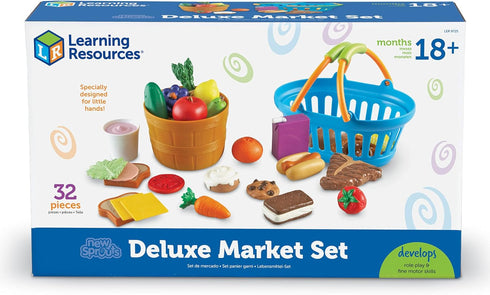 Learning Resources New Sprouts Deluxe Market Set - 32 Pieces Pretend Play Food for Toddlers, Kitchen Toys