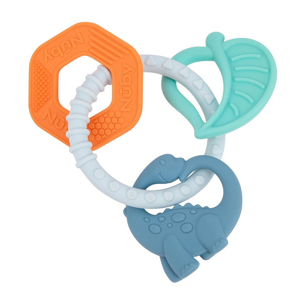 Nuby Chewy Charms Teething Ring - Soft Baby Teething Toy for 3+ Months - Dino Design