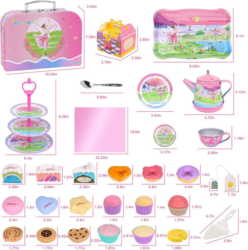 Set 3-5,53PCS Set 3-6 Tea Party for Toddles Musical Kids Tea for Little Girls with Dessert,Cookies,Doughnut,Cake,Cake