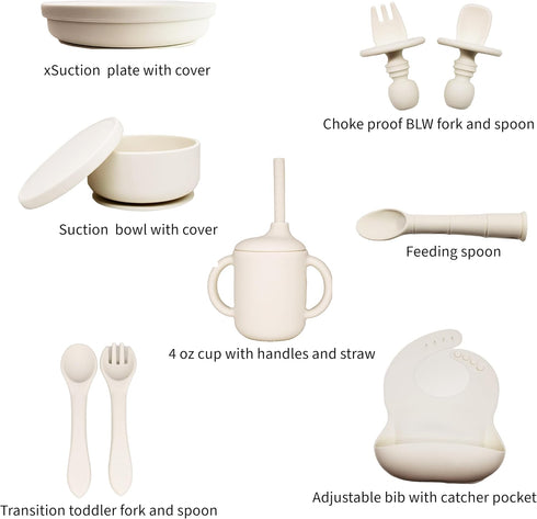 The SMPL Store 13 Set- SMPL Premium pc Baby Led Weaning Silicone Eating Utensils Essentials Minimalist Plate Bowl