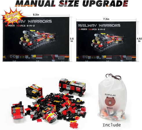 Transforming Train Building Block Toys for Boys Girls Aged 6-12, 8in2 Construction Toys, Idea Gifts for Kids (766P)