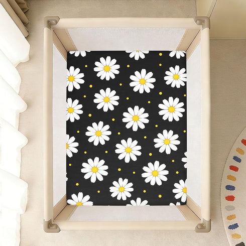 CZXW 52" 28" Black White Daisy Crib Sheets Fitted x Natural Cotton Soft & Breathable for Baby Crib Mattress