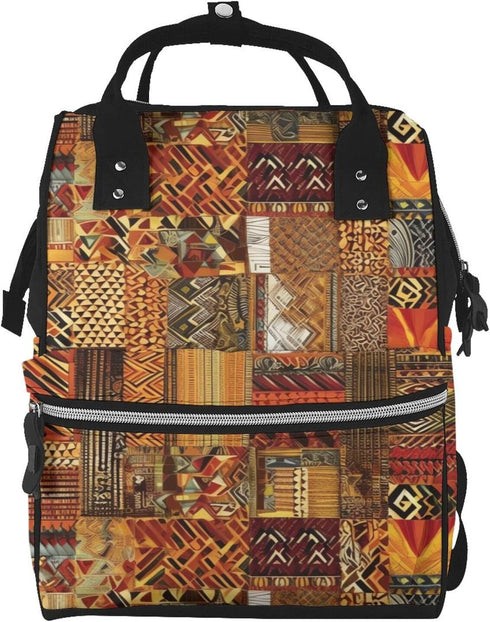FHEDVBN African Textile Patchwork Diaper Bag Backpack for Women Multifunction Waterproof Mummy Backpacks