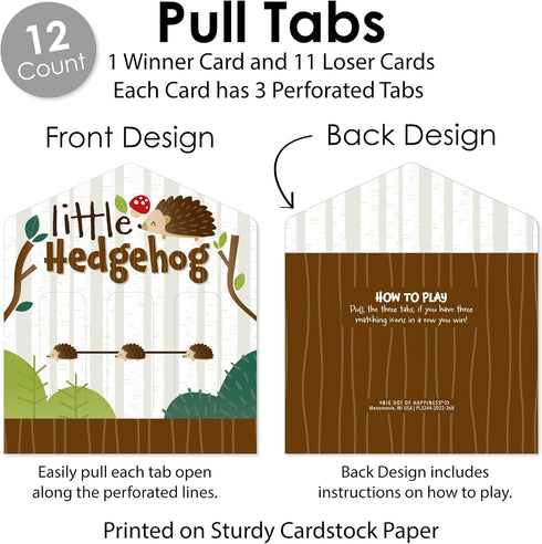 Big Dot of Happiness Forest Hedgehogs, Woodland Birthday Party or Baby Shower Game Pickle Cards, Set of 12
