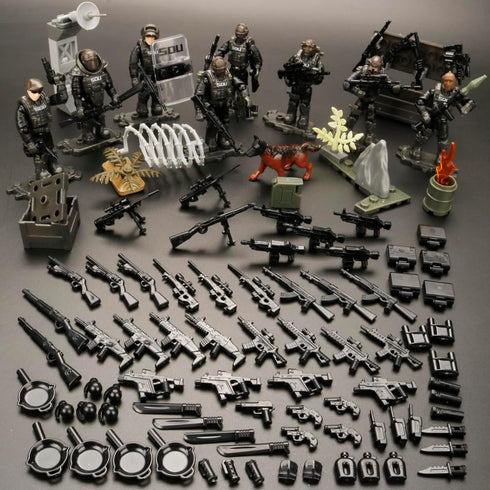 8 PCS Building Block Action Mini-Figures with Multiple Military Weapons Accessories Army City Policeman SWAT Model Equipment Assembly Building Toys Party Favors Gift for Boys