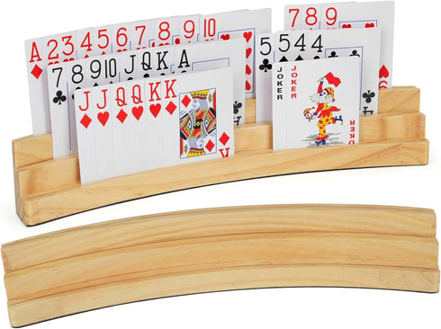 LotFancy Set of 2 Playing Card Holders for Kids, Adults & Seniors - 3 Tiers, Hands-Free Wooden Holders