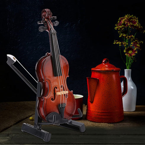 Wooden Miniature Cello with Stand - Mini Musical Instrument Dollhouse Model Home Decoration