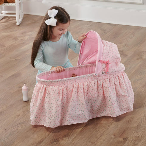 Badger Basket Foldable Doll Rocking Bed with Hood for 22 inch Dolls - Pink/Rosebud