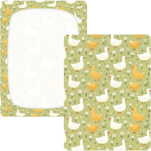 miaozhen 1 Pack 52x28 Cotton Baby Crib Sheets Soft Comfy Cute Cartoon Garden Gooses Green Crib Mattress Sheet