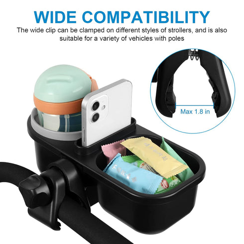 Accmor 3 in 1 Stroller Snack Tray, Non-Slip Grip Clip Accessory Compatible with Uppababy, Nuna, Doona Strollers, Grey
