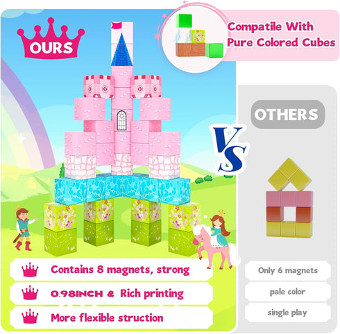 Magnetic Blocks Building Toys - Princess Castle Collection, Birthday Gifts for Kids 3-8, Montessori STEM Outdoor Toys