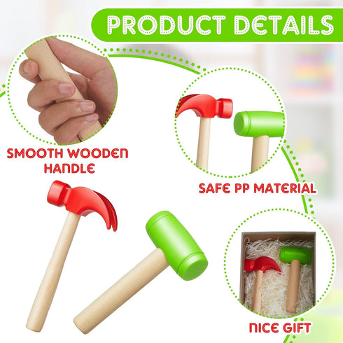 8 Pcs Toy Hammer Simulation, Wooden Hammers and Plastic Tools for Pretend Play Educational Toys for Kids