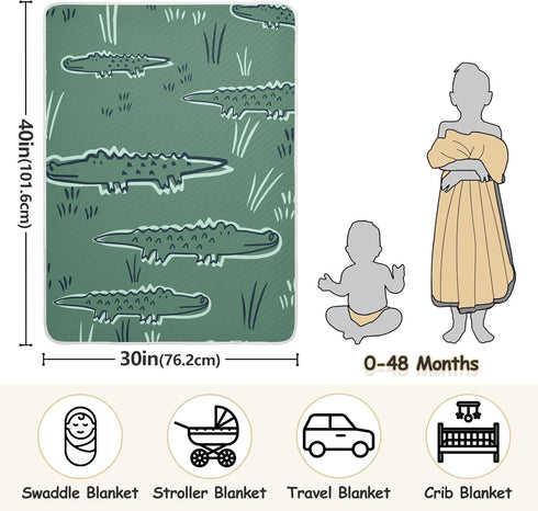 KICPOAY Cute Alligator Crocodile Dinosaur Baby Swaddle Blanket for Boys and Girls, Muslin Baby Receiving Swaddle