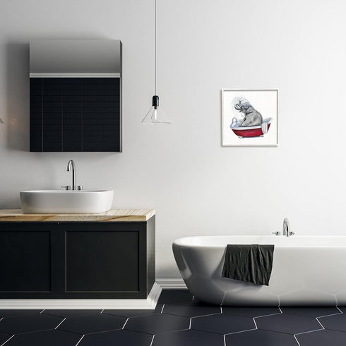 Playful Elephant in Red Bathtub Art - Safari Nursery Decor