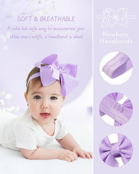 jollybows 20pcs Baby Girls Grosgrain Ribbon Hair Bows Headbands, 6" Elastic Hair Accessories (Multicoloured)
