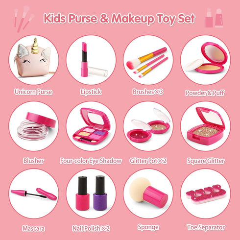 Set 3-5, 4-6, 3 4 5 6 7 8 Pretend Makeup Kit for Toddlers Girls, Play Makeup for Kids Unicorn Toy Purse with Fake Make