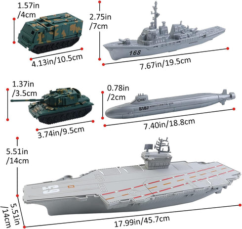 18 Inches deAO Aircraft Carrier Toy with Scale Model Warplanes Warships Military Vehicles Battleship Helicopter Planes