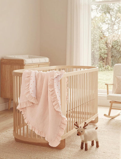 100% 40"x36"(Pink lulumoon Muslin Ruffle Baby Blanket - Soft Breathable Cotton Newborn Wrap for Stroller Travel & Car